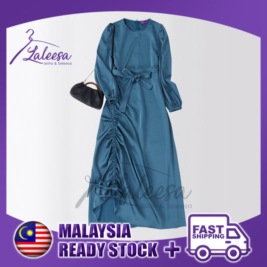 LALEESA LD295270 DRESS RIZA Belted Drawstring Satin Dress Muslimah Dress Women Dress Jubah Plus Size Baju Raya 2024