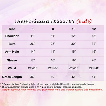 LALEESA DRESS (KIDS) ZUHAIRA LK222765 Dress Muslimah Dress Kids Dress Jubah Muslimah Jubah Abaya Dress Baju Raya 2024