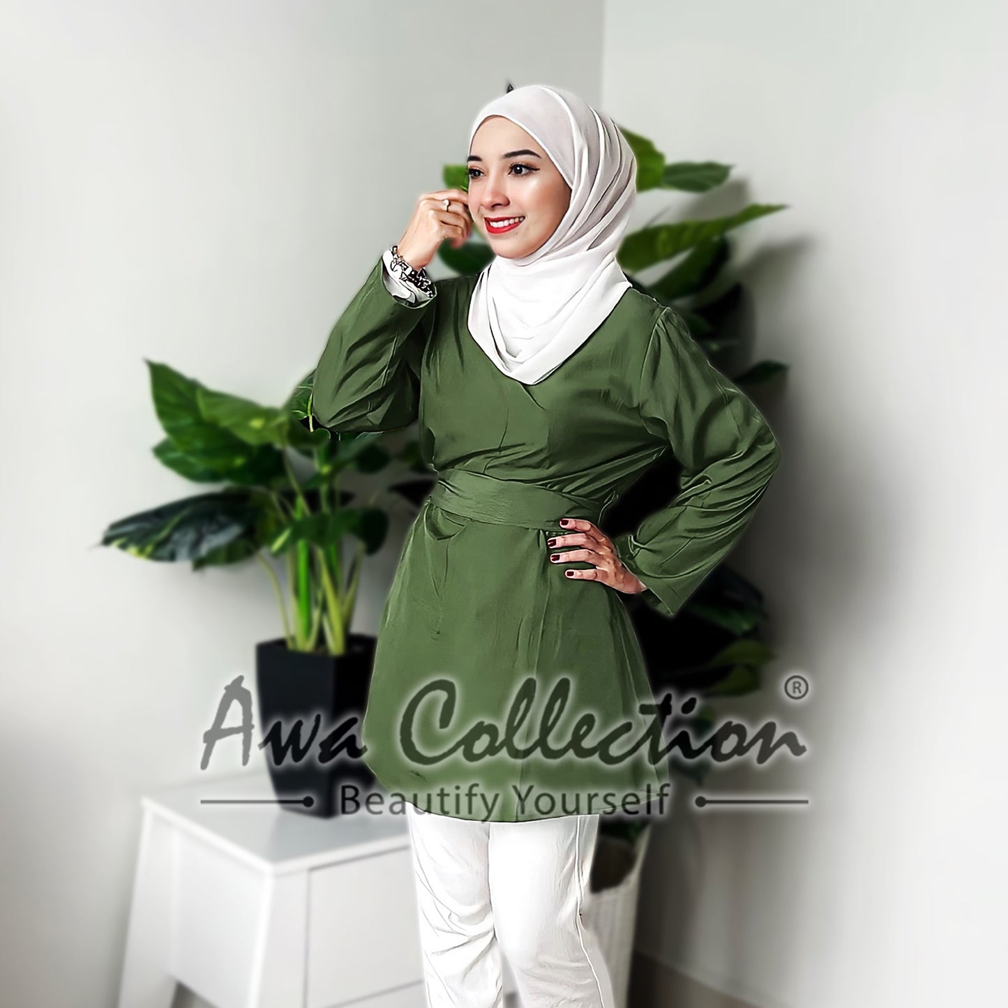 LALEESA Awa Collection TA303371 BLOUSE AFREEDA 3/4 Sleeve Women Bow Blouse Muslimah Blouse Women Blouse Baju Raya 2024