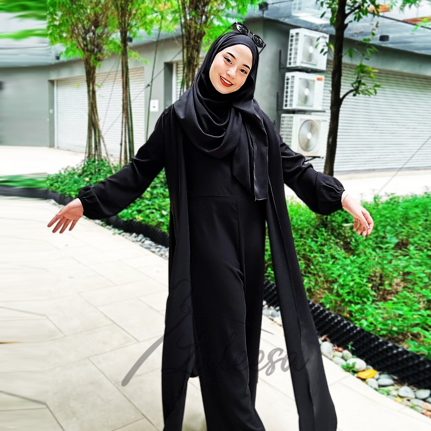 LALEESA (Jumpsuit + Cardigan) SW840820 SET FAYONA 2 Piece Belted Jumpsuit Dress Muslimah Plus Size Baju Raya 2024