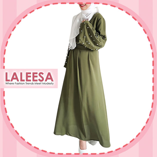 LALEESA Awa Collection DA122117 DRESS LAMIS Pearl Waist Belted Dress Muslimah Dress Women Dress Baju Raya 2024