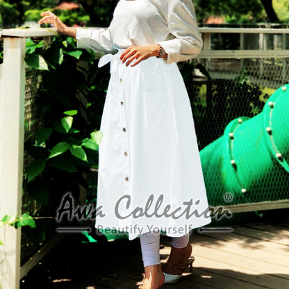 LALEESA Awa Collection BA507547 SKIRT RANIA Button Through Belted Paperbag Skirt Muslimah Skirt Labuh Skirt Pencil