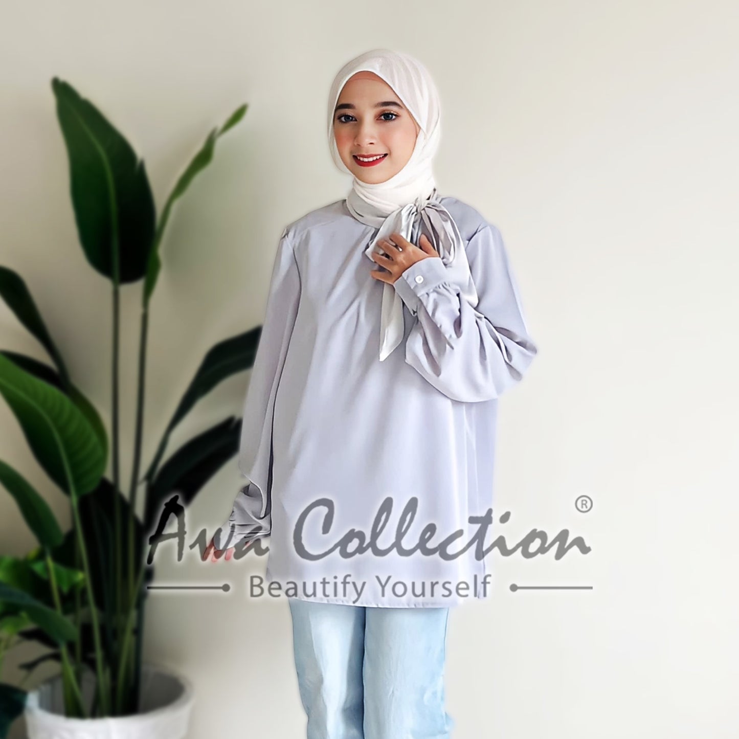 LALEESA Awa Collection TA307335 BLOUSE GHASHIA Satin Blouse Muslimah Blouse Women Blouse Baju Raya 2024