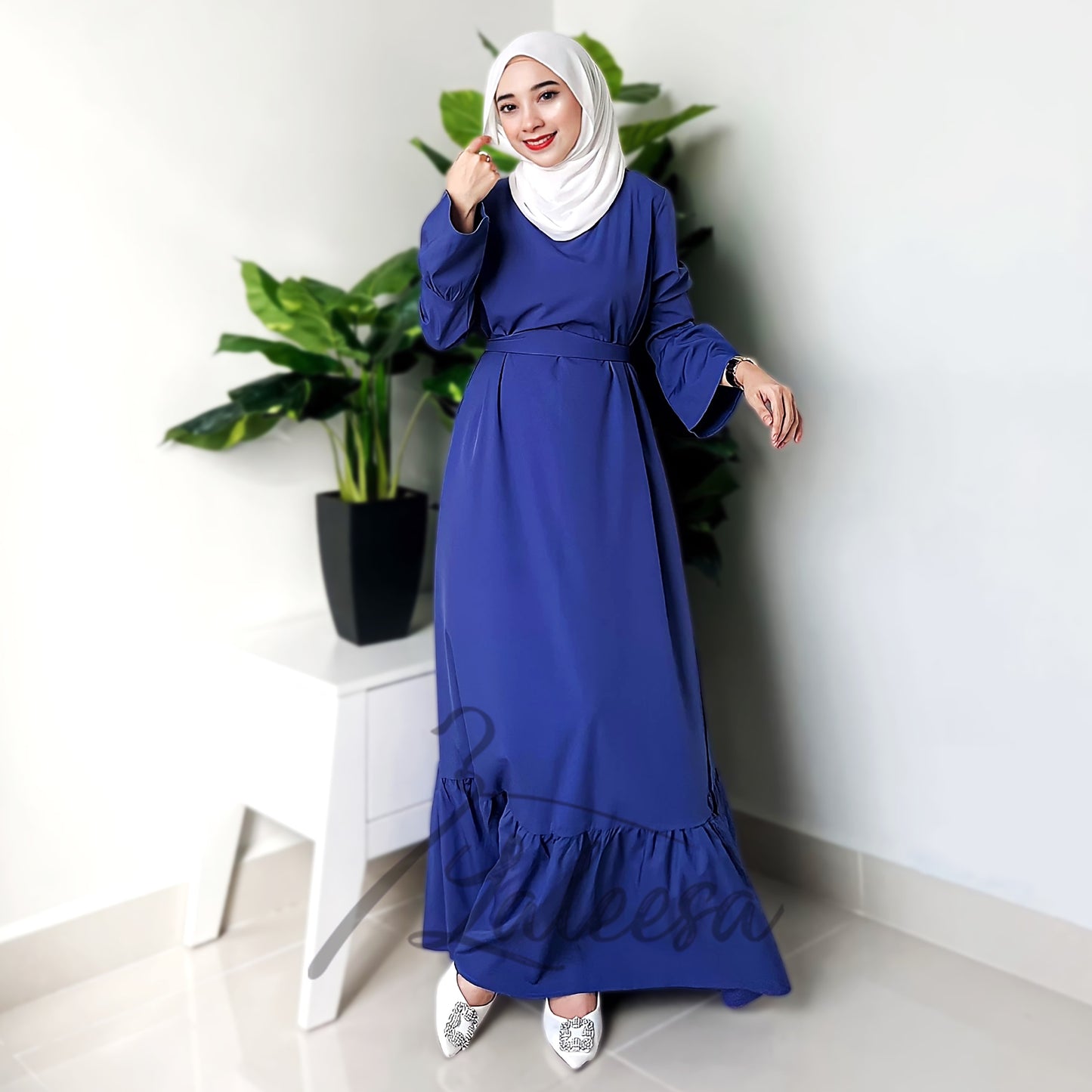 LALEESA LD251219 DRESS INAS Vintage Ruffled Hem Maxi Long Dress Muslimah Dress Women Plus Size Baju Raya 2024