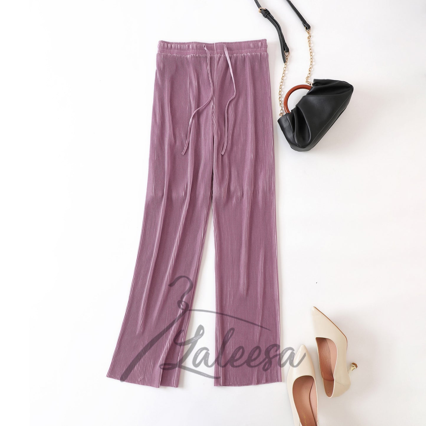 LALEESA PANTS ZOONA PS660640 <Ironless Series> (Ironless) High Waist Rubber Waist Loose Straight Long Pants Women Pants