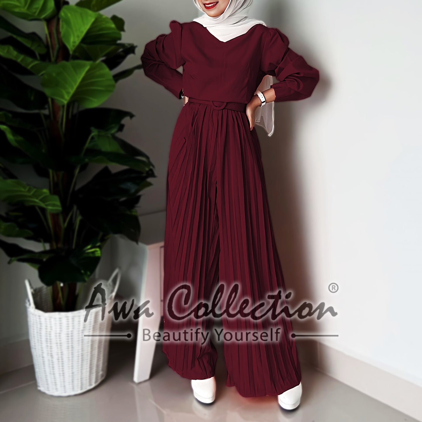 LALEESA Awa Collection SA703772 SET BARSA Round Neck Pleated Rompers Jumpsuit Dress Muslimah Dress Women Dress