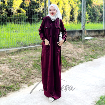 LALEESA DRESS HOODIE POCKET LD277249 <Long Hoodie Series> Long Hoodie Dress Muslimah Dress Woman