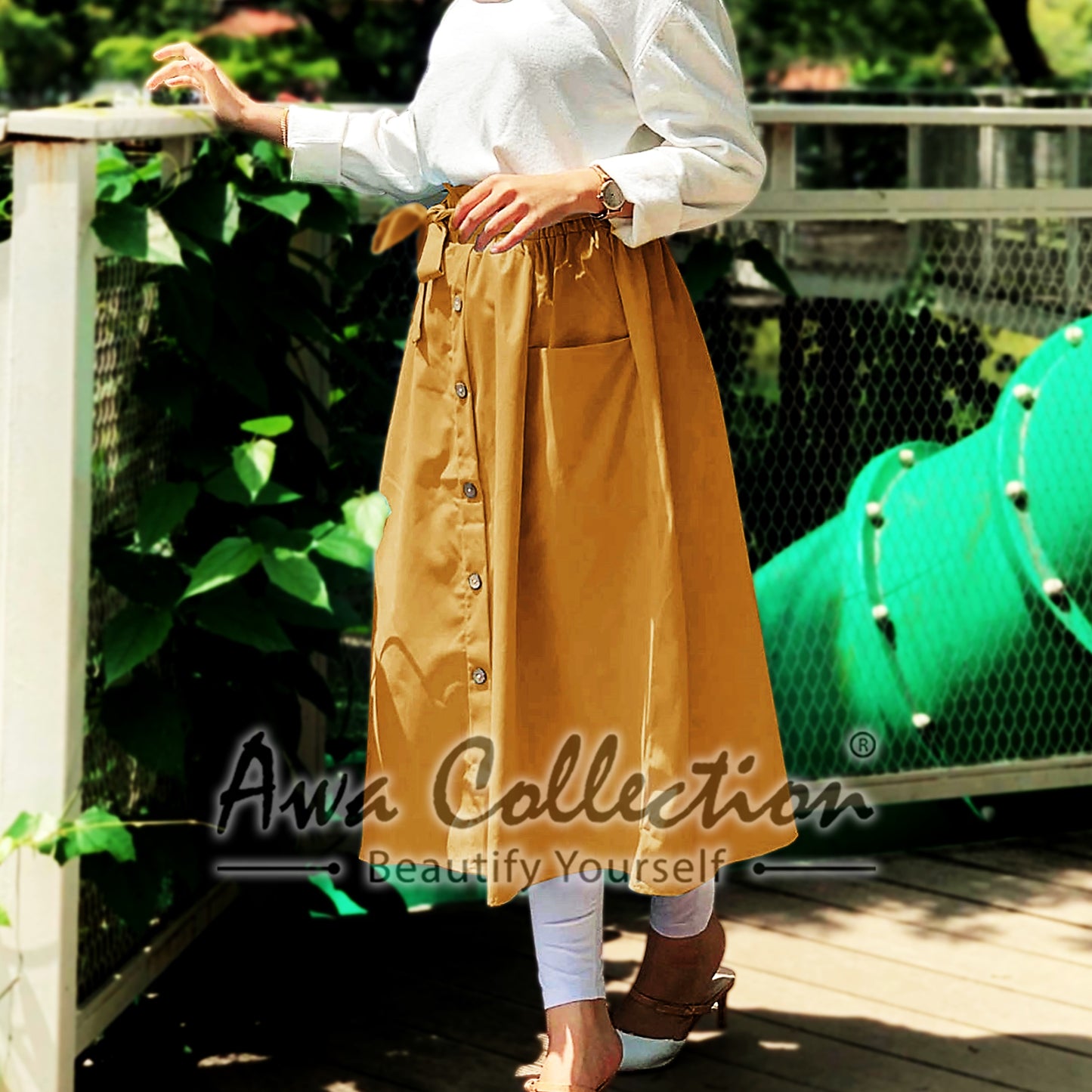 LALEESA Awa Collection BA507547 SKIRT RANIA Button Through Belted Paperbag Skirt Muslimah Skirt Labuh Skirt Pencil