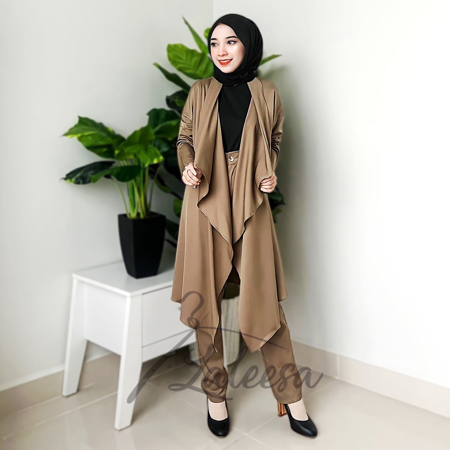 LALEESA (Cardigan + Sleeveless Inner + Pants) SW847834 SET JOYA 3 In 1 Set Wear Jubah Muslimah Plus Size Baju Raya 2024