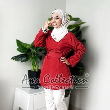 LALEESA Awa Collection TA303371 BLOUSE AFREEDA 3/4 Sleeve Women Bow Blouse Muslimah Blouse Women Blouse Baju Raya 2024