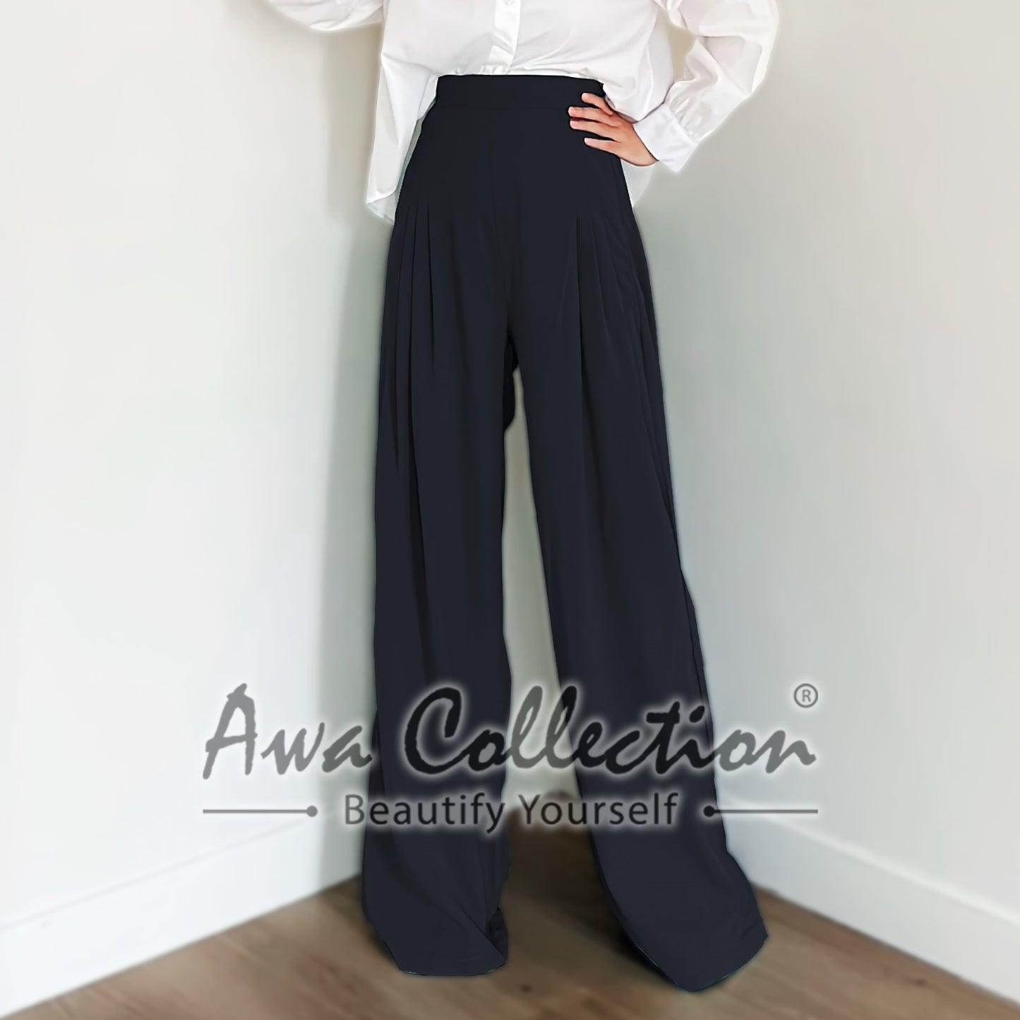 LALEESA Awa Collection BA505565 PANTS NASHWA High Waist Sage Wide Leg Trouser Pants Women Pants Seluar Perempuan