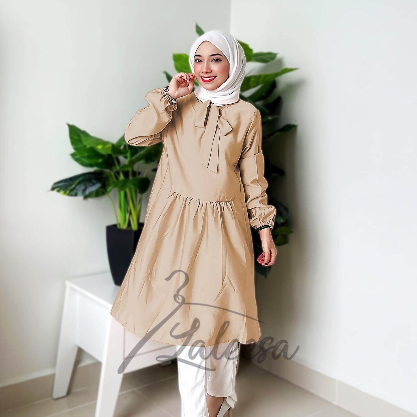 LALEESA TB441451 BLOUSE NABEEHA Plain Color Tie Collar Blouse Muslimah Blouse Women Blouse Plus Size Baju Raya 2024