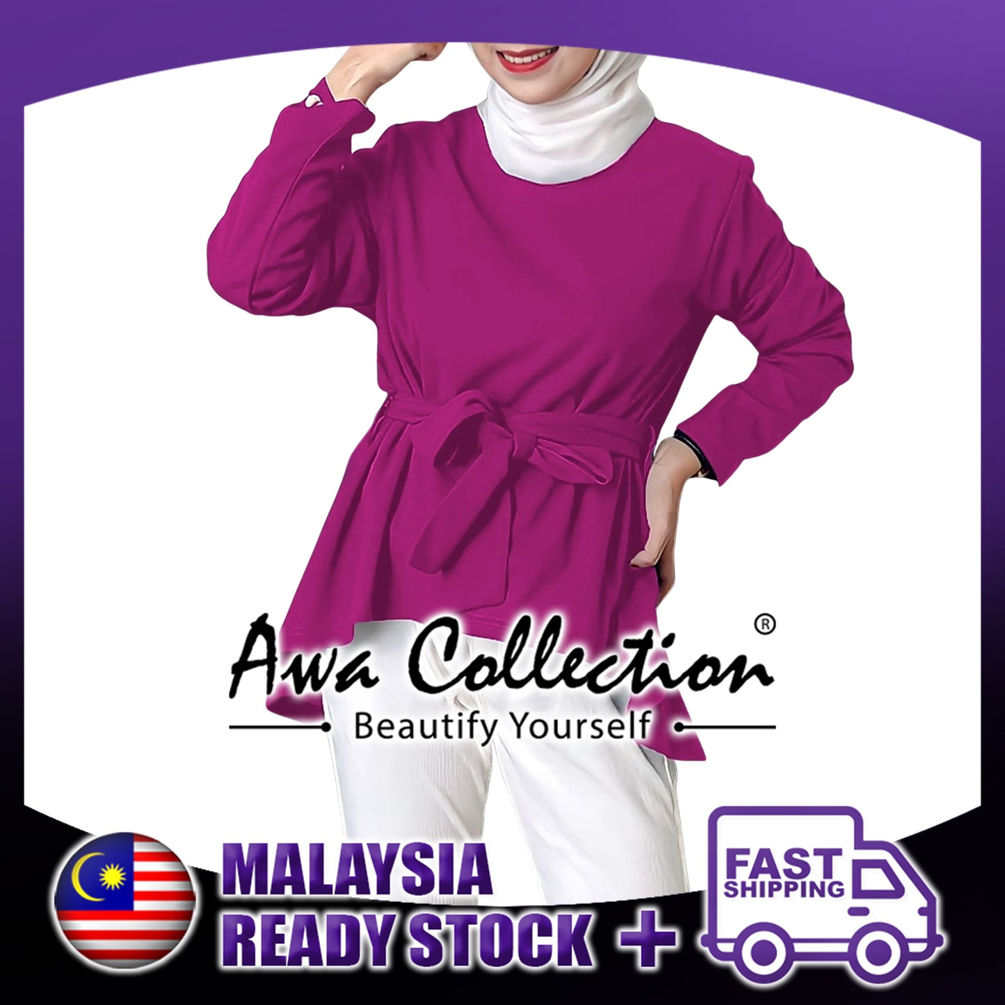LALEESA Awa Collection TA302380 BLOUSE ZAMINAH Round Neck Blouse Muslimah Blouse Women Blouse Baju Raya 2024