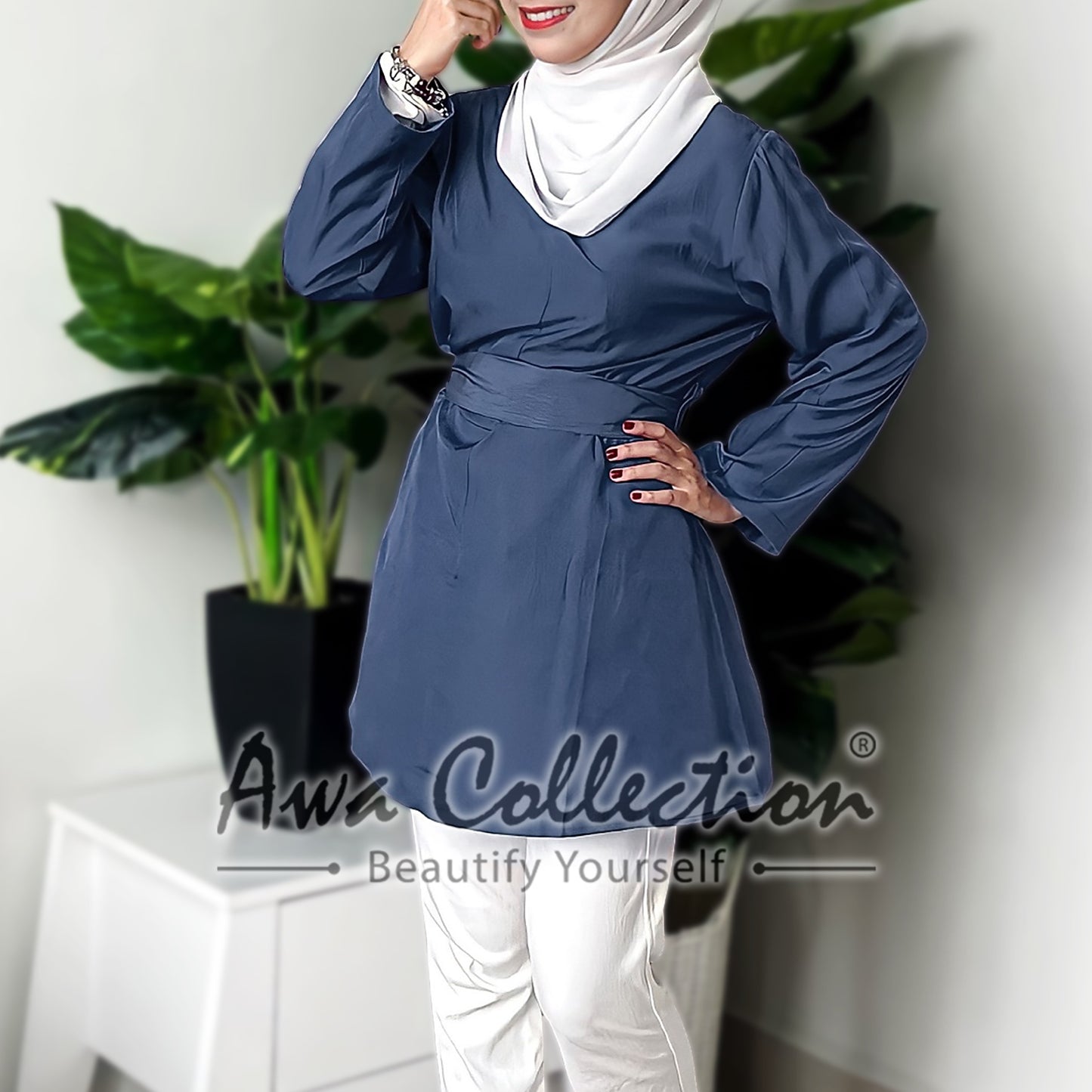 LALEESA Awa Collection TA303371 BLOUSE AFREEDA 3/4 Sleeve Women Bow Blouse Muslimah Blouse Women Blouse Baju Raya 2024