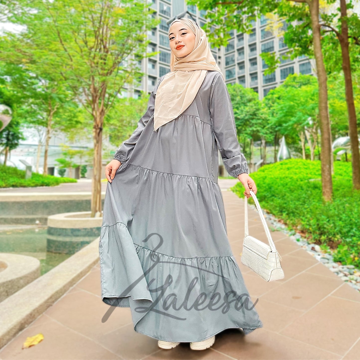 LALEESA DRESS WAFIA LD264242 <BF Friendly Series> Front Button Tiered Dress Muslimah Dress Plus Size Baju Raya 2024