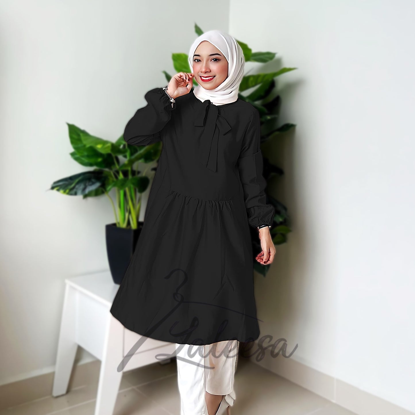 LALEESA TB441451 BLOUSE NABEEHA Plain Color Tie Collar Blouse Muslimah Blouse Women Blouse Plus Size Baju Raya 2024