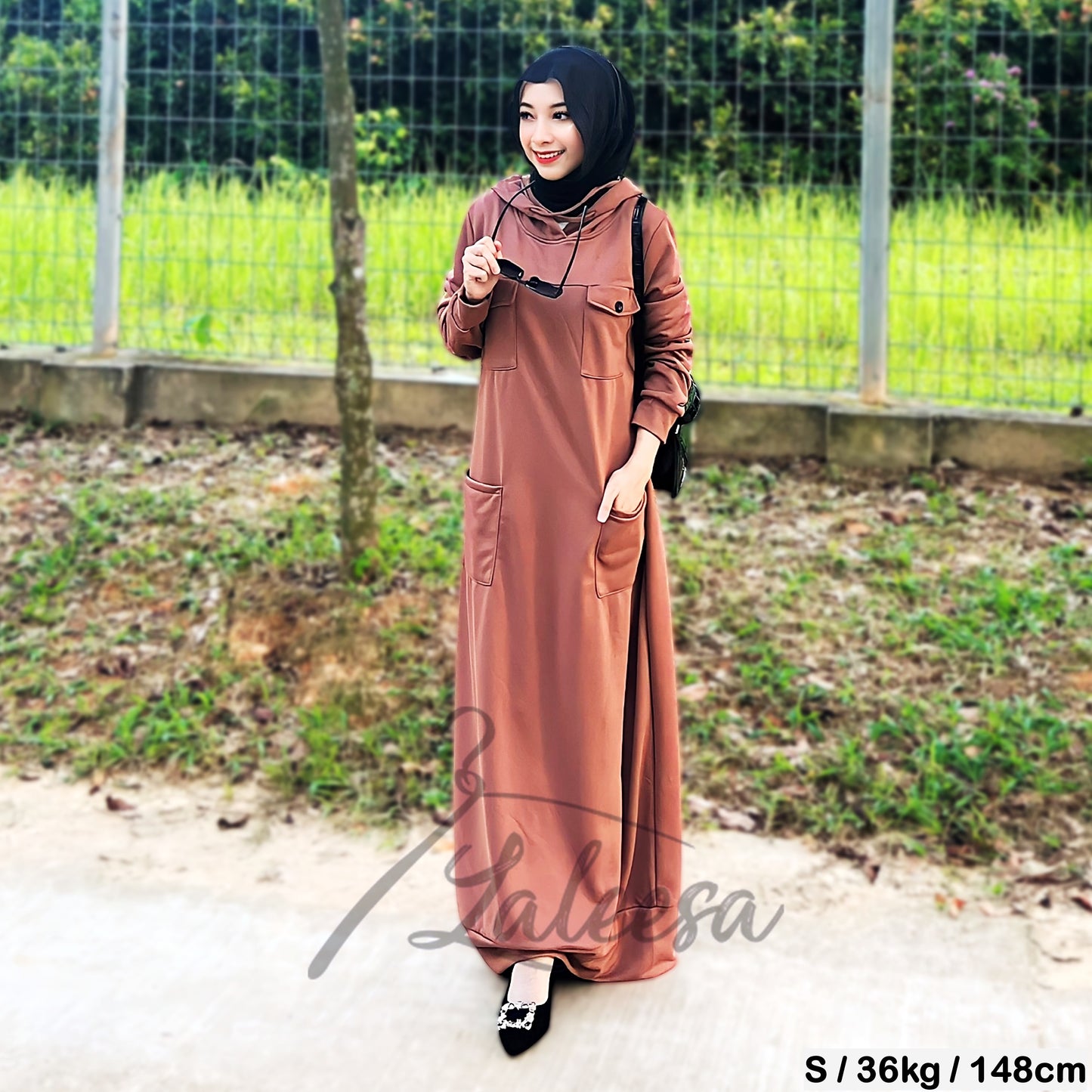 LALEESA DRESS HOODIE POCKET LD277249 <Long Hoodie Series> Long Hoodie Dress Muslimah Dress Woman