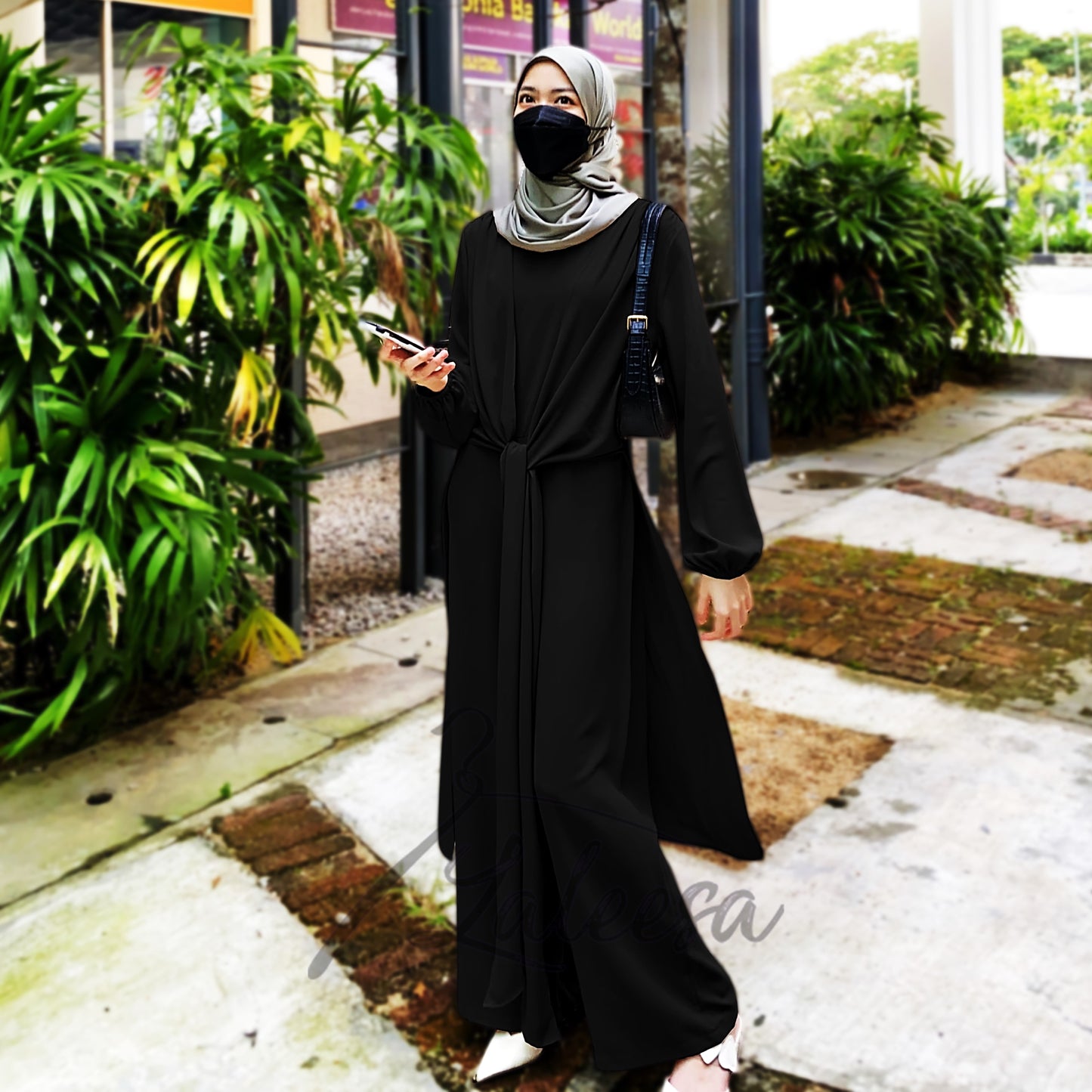 LALEESA (Jumpsuit + Cardigan) SW840820 SET FAYONA 2 Piece Belted Jumpsuit Dress Muslimah Plus Size Baju Raya 2024