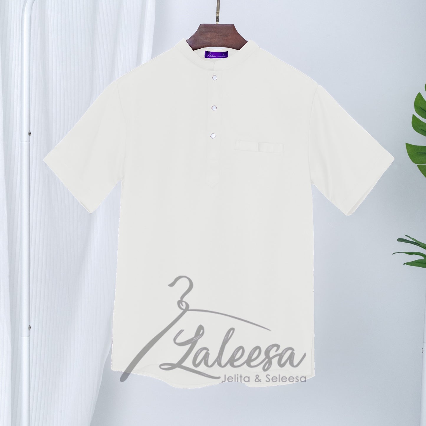 LALEESA E0303 Kurta Lelaki Lengan Pendak (Regular Fit) Satin Berkilat Baju Berkolar Men Shirt Men Baju Raya 2024