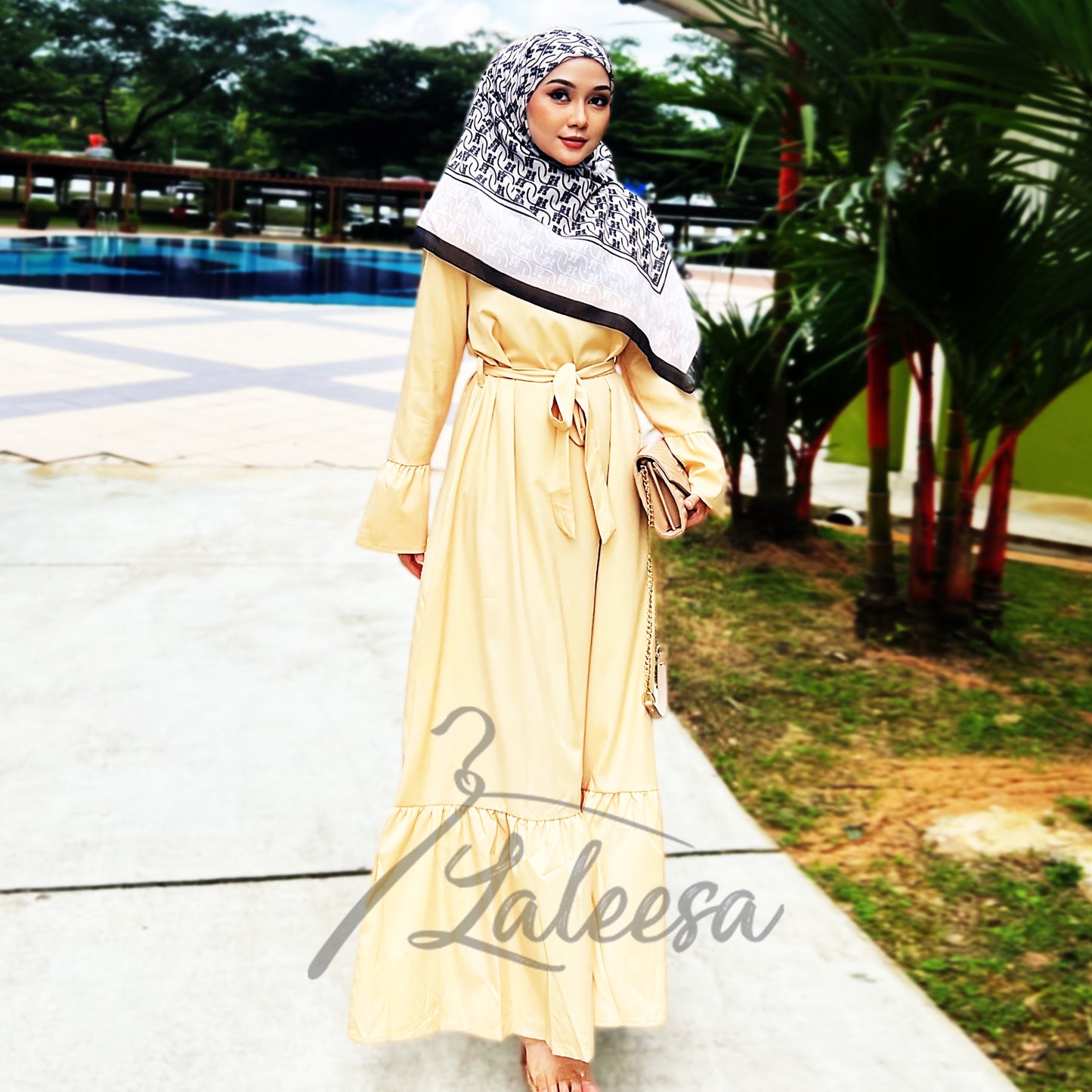 LALEESA LD251219 DRESS INAS Vintage Ruffled Hem Maxi Long Dress Muslimah Dress Women Plus Size Baju Raya 2024