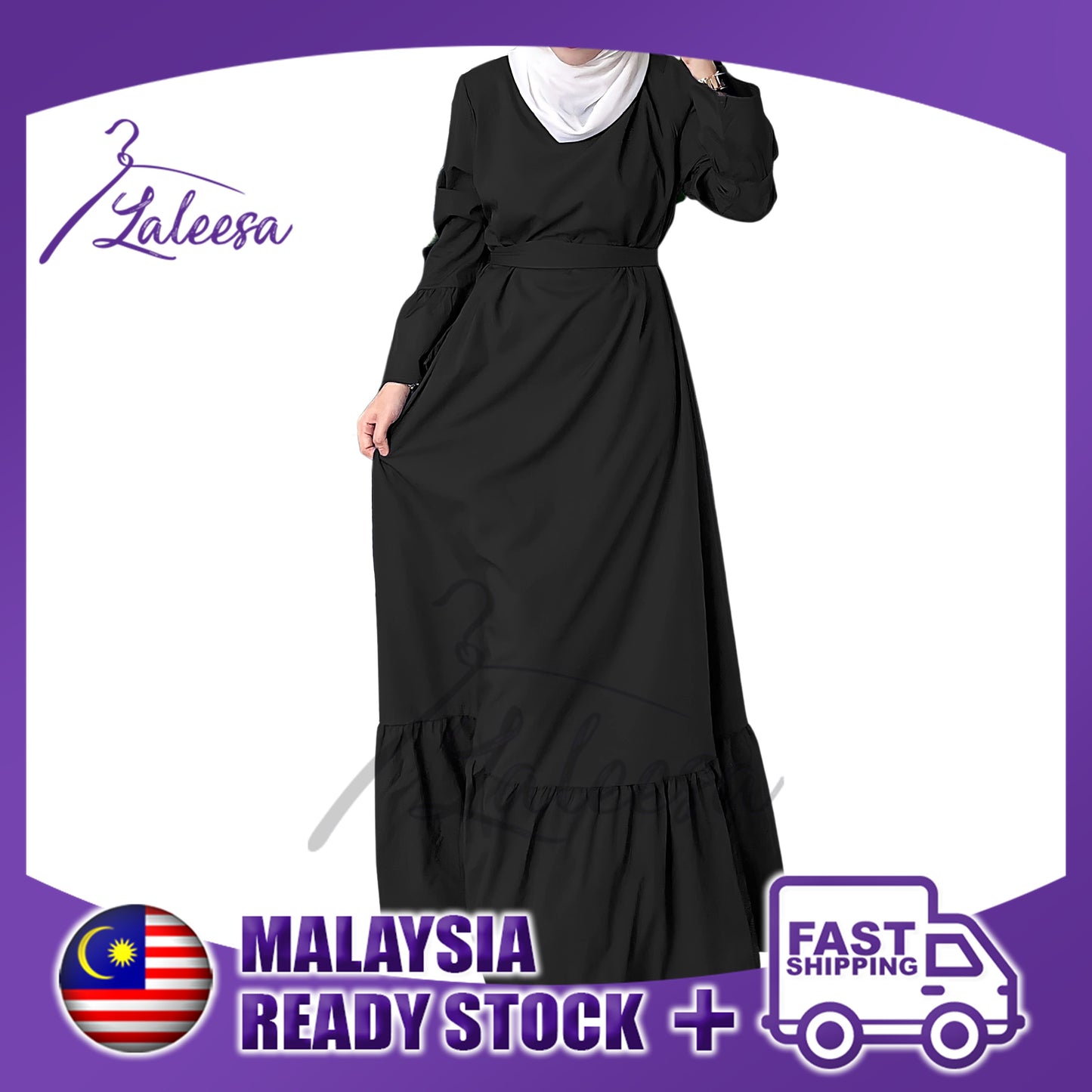 LALEESA LD251219 DRESS INAS Vintage Ruffled Hem Maxi Long Dress Muslimah Dress Women Plus Size Baju Raya 2024