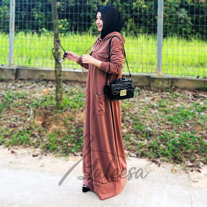 LALEESA DRESS HOODIE POCKET LD277249 <Long Hoodie Series> Long Hoodie Dress Muslimah Dress Woman