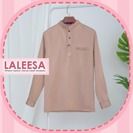 LALEESA E0302 Kurta Cekak Musang (Slim Fit) Satin Berkilat Baju Berkolar Men Shirt Men Baju Lelaki Baju Raya 2024