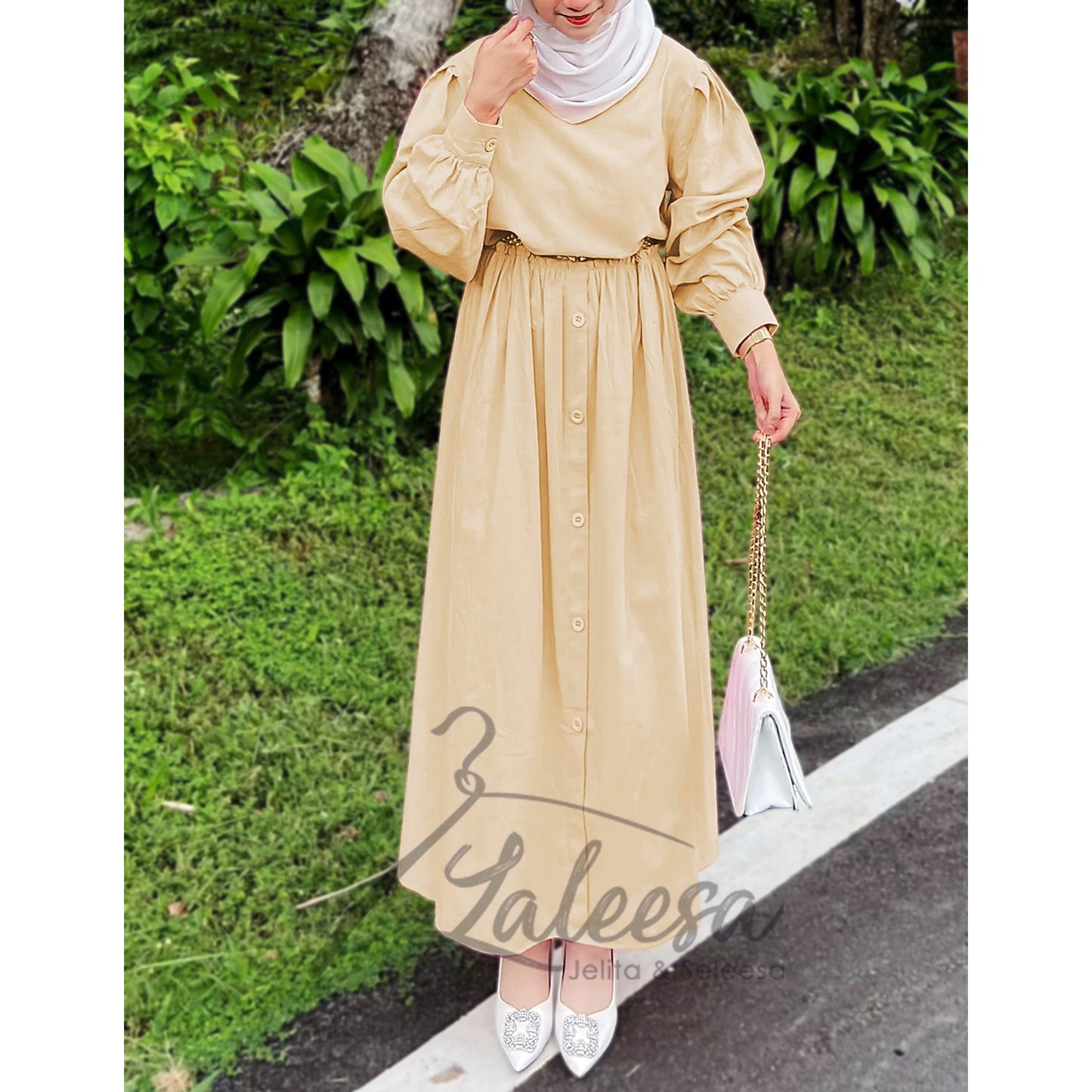 LALEESA LD270240 DRESS QAYSAR Balloon Sleeve Line Dress Muslimah Dress Women Dress Abaya Muslimah Jubah Baju Muslimah