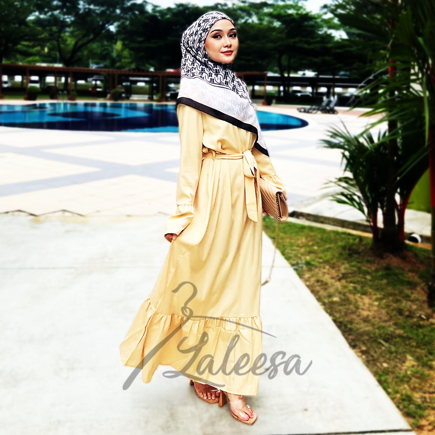 LALEESA LD251219 DRESS INAS Vintage Ruffled Hem Maxi Long Dress Muslimah Dress Women Plus Size Baju Raya 2024