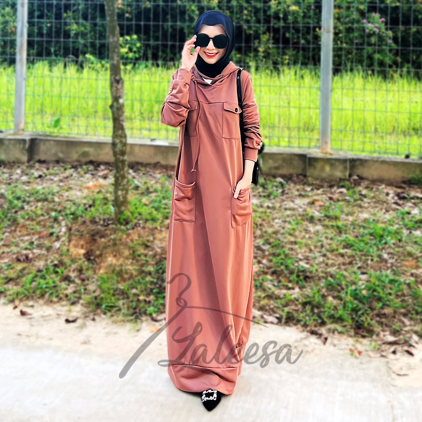 LALEESA DRESS HOODIE POCKET LD277249 <Long Hoodie Series> Long Hoodie Dress Muslimah Dress Woman