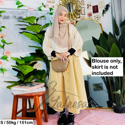 LALEESA TB469439 BLOUSE KAUREEN Irregular Hem Retro Blouse Muslimah Blouse Women Blouse Plus Size Baju Raya 2024