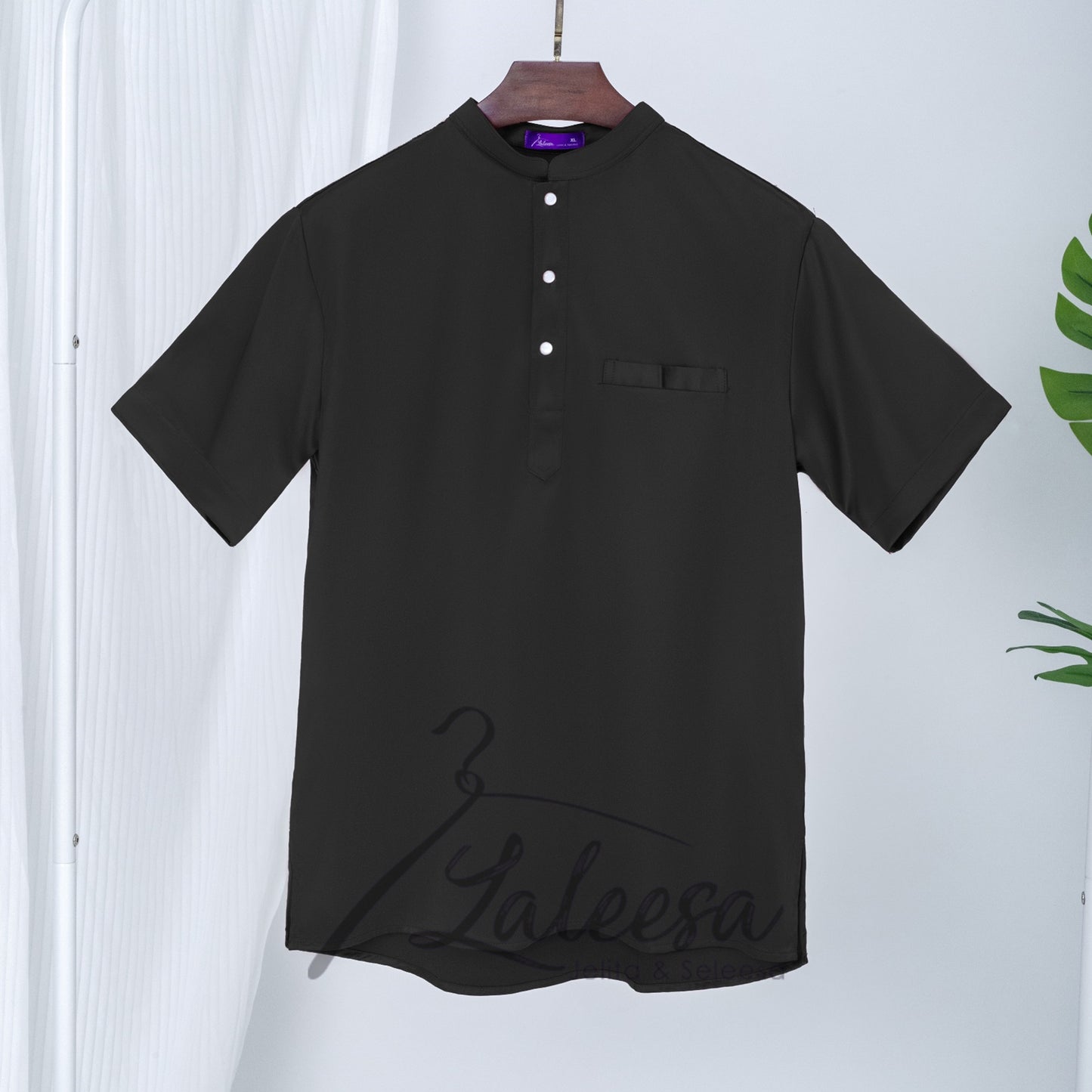 LALEESA E0303 Kurta Lelaki Lengan Pendak (Regular Fit) Satin Berkilat Baju Berkolar Men Shirt Men Baju Raya 2024