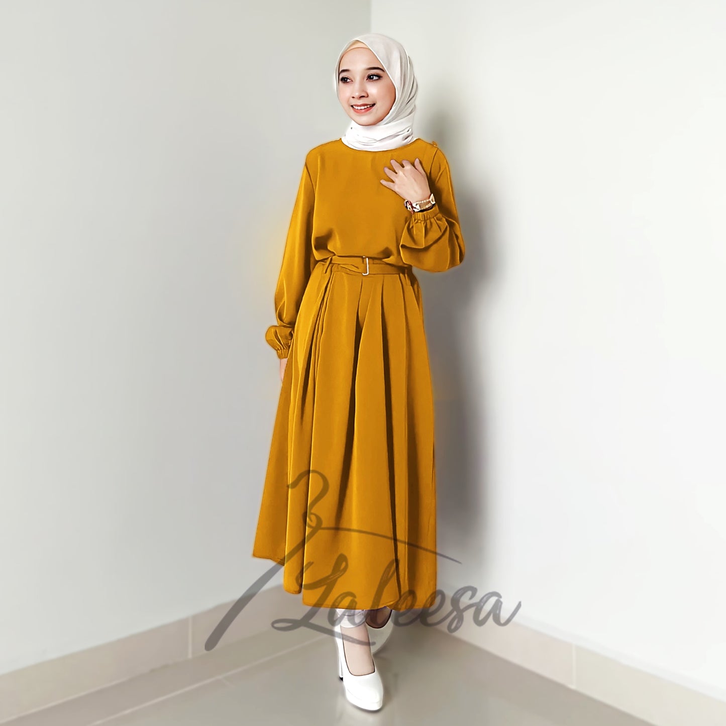 LALEESA TB431428 BLOUSE RABIA Tunic Belt Blouse Muslimah Blouse Women Blouse Baju Muslimah Plus Size Baju Raya 2024