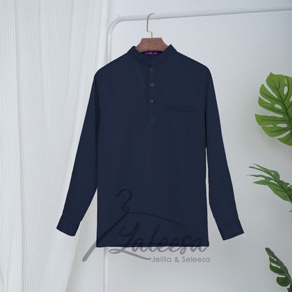 LALEESA E0302 Kurta Cekak Musang (Slim Fit) Satin Berkilat Baju Berkolar Men Shirt Men Baju Lelaki Baju Raya 2024