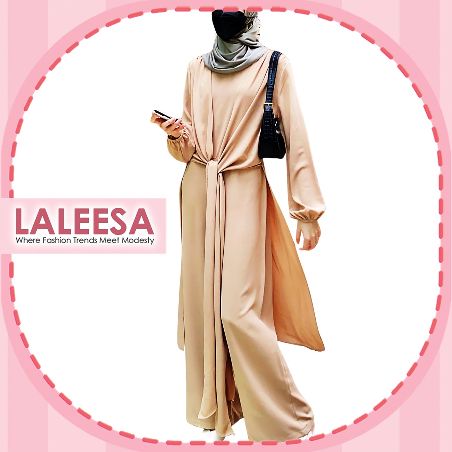 LALEESA (Jumpsuit + Cardigan) SW840820 SET FAYONA 2 Piece Belted Jumpsuit Dress Muslimah Plus Size Baju Raya 2024