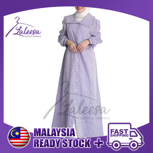LALEESA DRESS QASEEMA LD259297 <BF Friendly Series> Checkered Button Dress Muslimah Dress Women Plus Size Baju Raya 2024