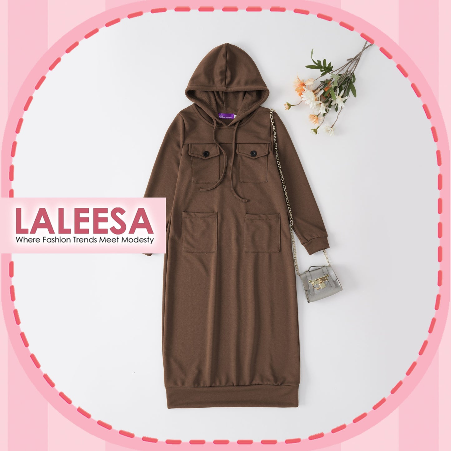 LALEESA DRESS (KIDS) HOODIE POCKET LK288250 <Long Hoodie Series> Long Hoodie Dress Muslimah Dress Kids Baju Raya 2024