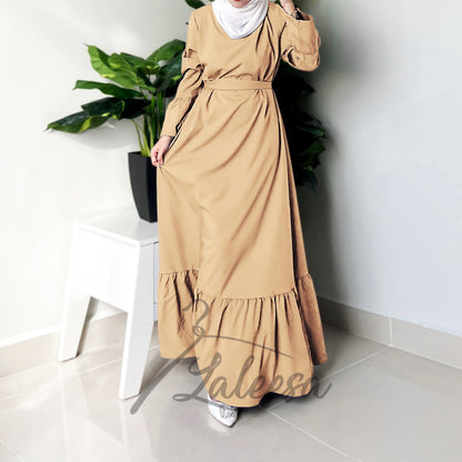 LALEESA LD251219 DRESS INAS Vintage Ruffled Hem Maxi Long Dress Muslimah Dress Women Plus Size Baju Raya 2024