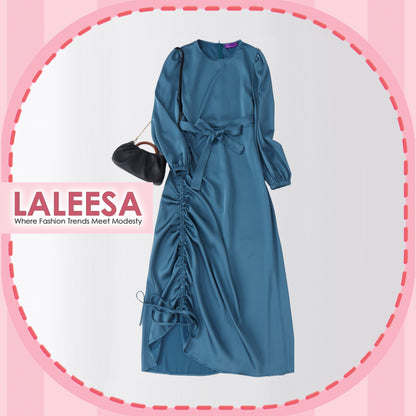 LALEESA LD295270 DRESS RIZA Belted Drawstring Satin Dress Muslimah Dress Women Dress Jubah Plus Size Baju Raya 2024