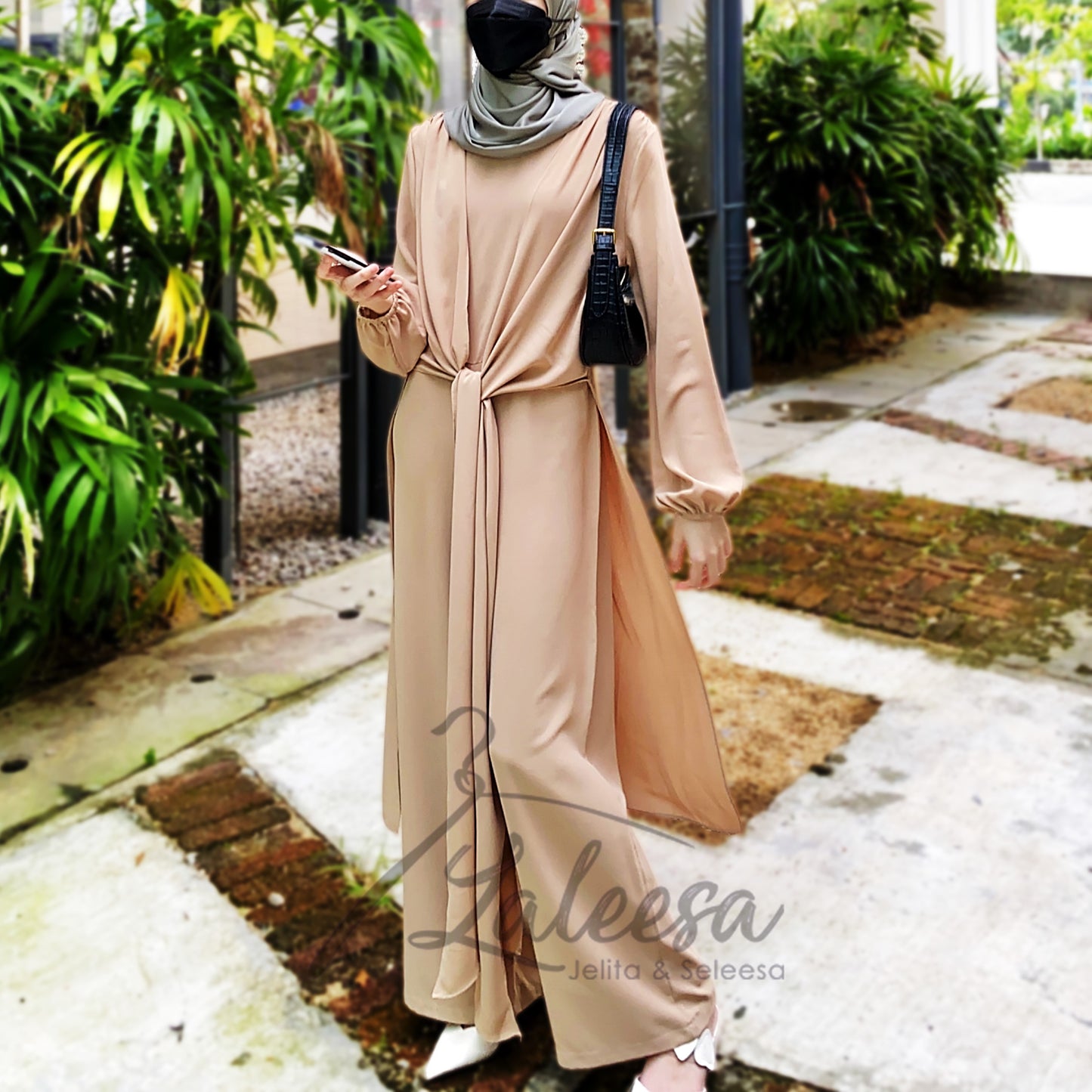 LALEESA (Jumpsuit + Cardigan) SW840820 SET FAYONA 2 Piece Belted Jumpsuit Dress Muslimah Plus Size Baju Raya 2024