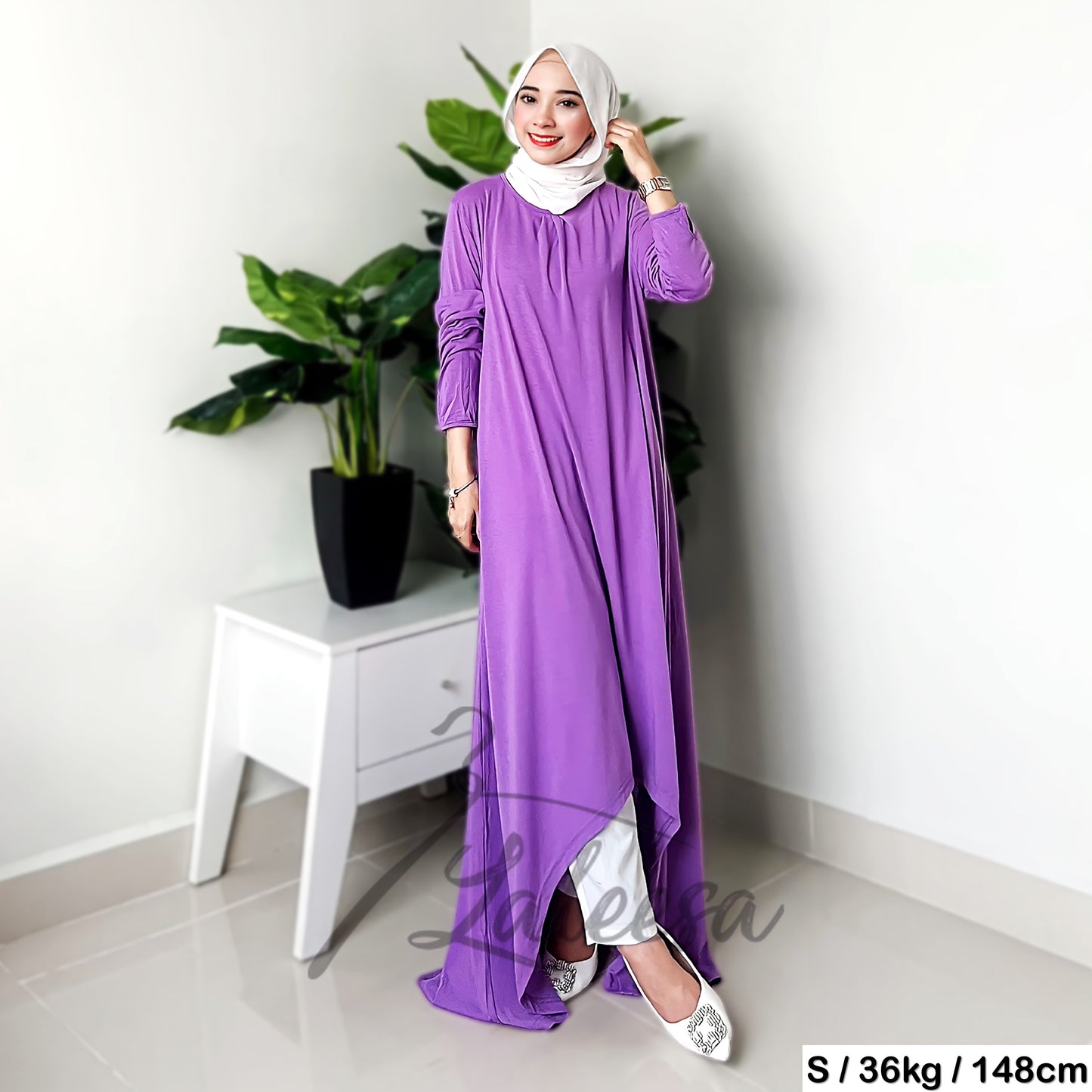 LALEESA LD258286 DRESS NAFISA Plain Round Neck Casual Long Dress Muslimah Dress Women Dress Plus Size Baju Raya 2024