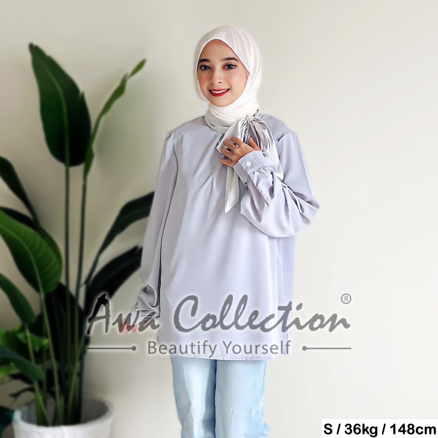 LALEESA Awa Collection TA307335 BLOUSE GHASHIA Satin Blouse Muslimah Blouse Women Blouse Baju Raya 2024