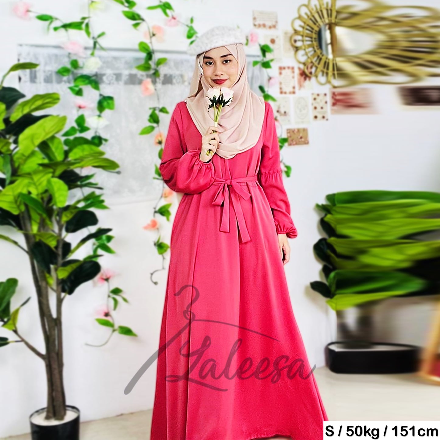 LALEESA DRESS DIYA LD269297 <BF Friendly Series> Plain Color Front Zipper Belted Long Dress Plus Size Baju Raya 2024