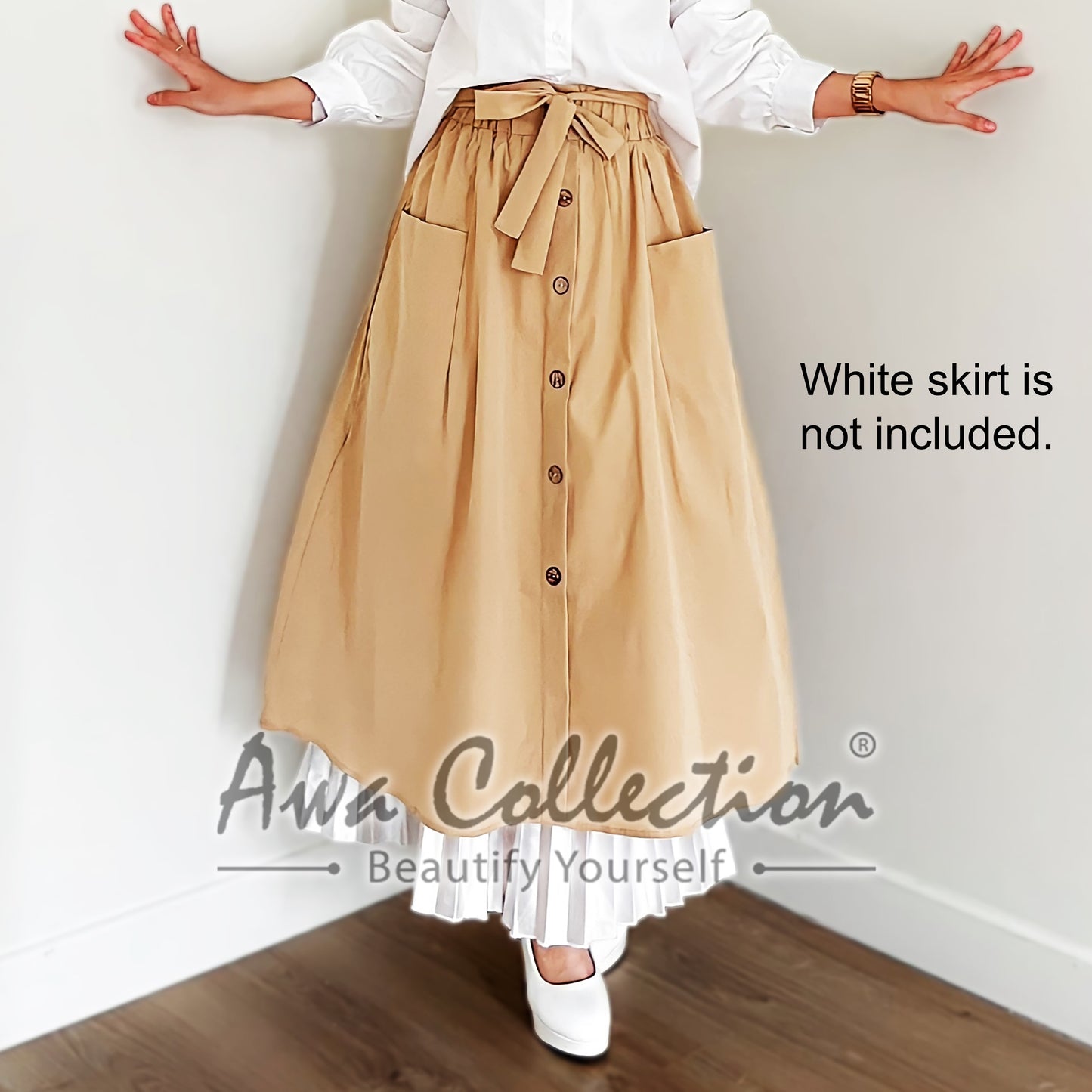 LALEESA Awa Collection BA507547 SKIRT RANIA Button Through Belted Paperbag Skirt Muslimah Skirt Labuh Skirt Pencil