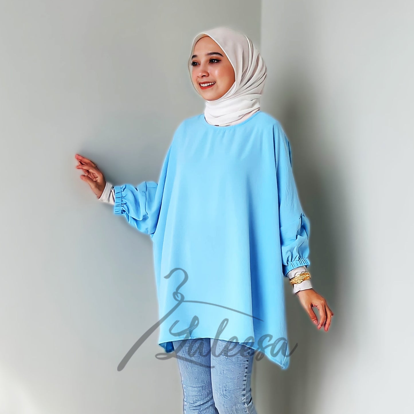 LALEESA TB469439 BLOUSE KAUREEN Irregular Hem Retro Blouse Muslimah Blouse Women Blouse Plus Size Baju Raya 2024