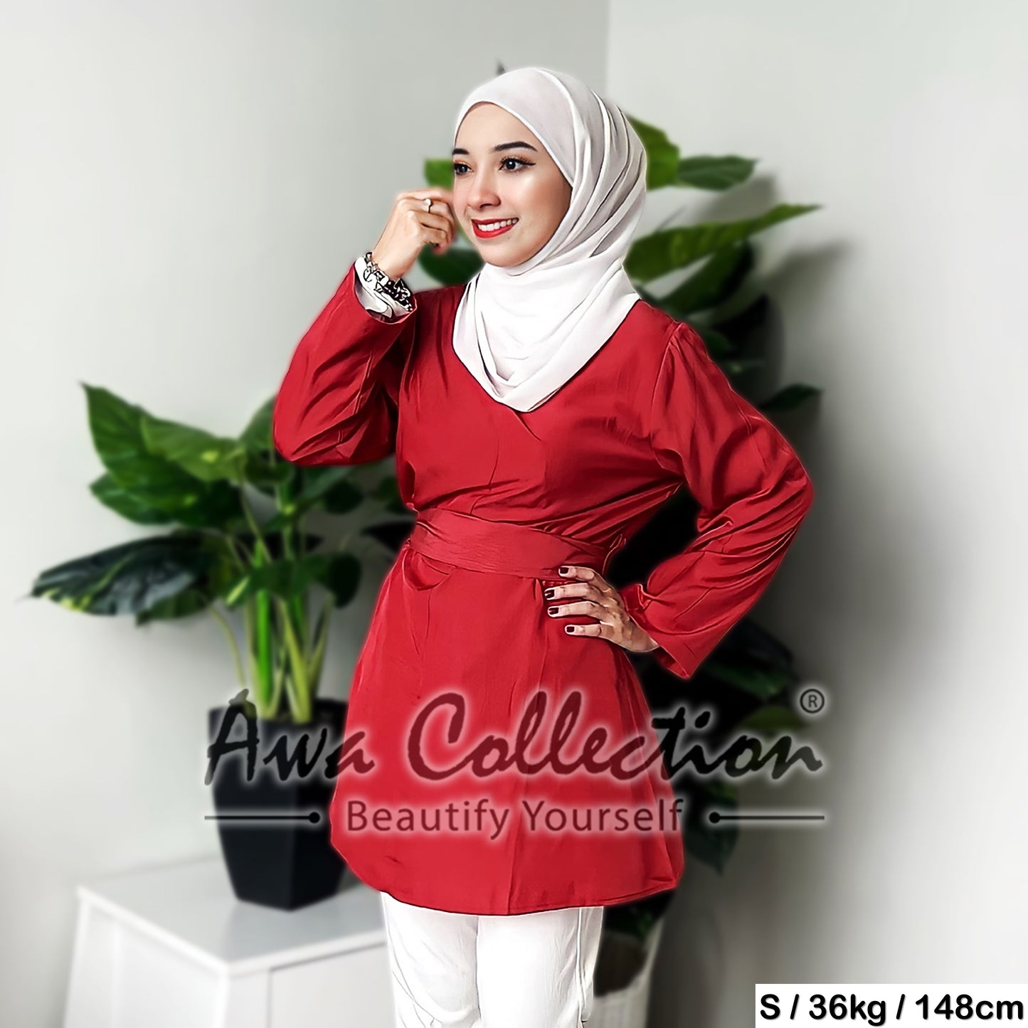 LALEESA Awa Collection TA303371 BLOUSE AFREEDA 3/4 Sleeve Women Bow Blouse Muslimah Blouse Women Blouse Baju Raya 2024