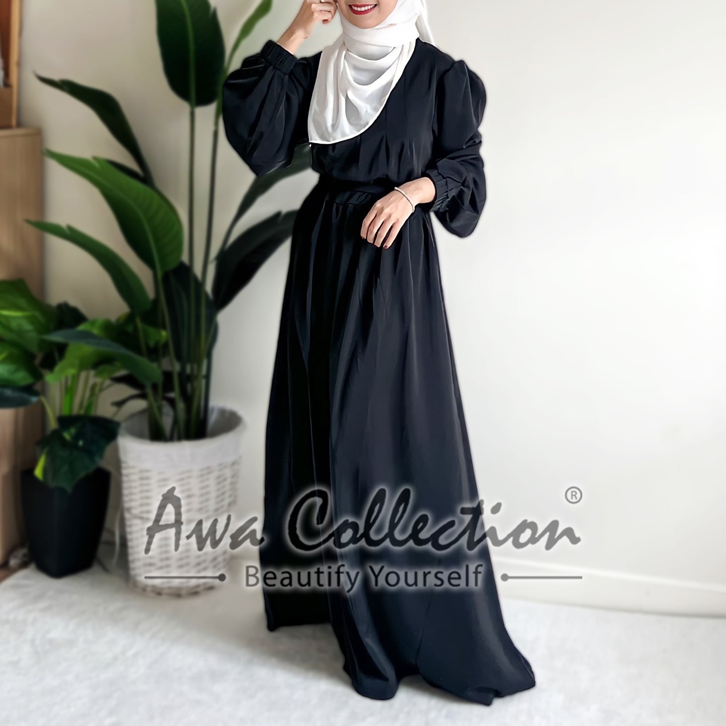 LALEESA Awa Collection DA111101 DRESS ZAHEERA Casual Elegant High Neck Puff Sleeve Dress Muslimah Dress Women Dress