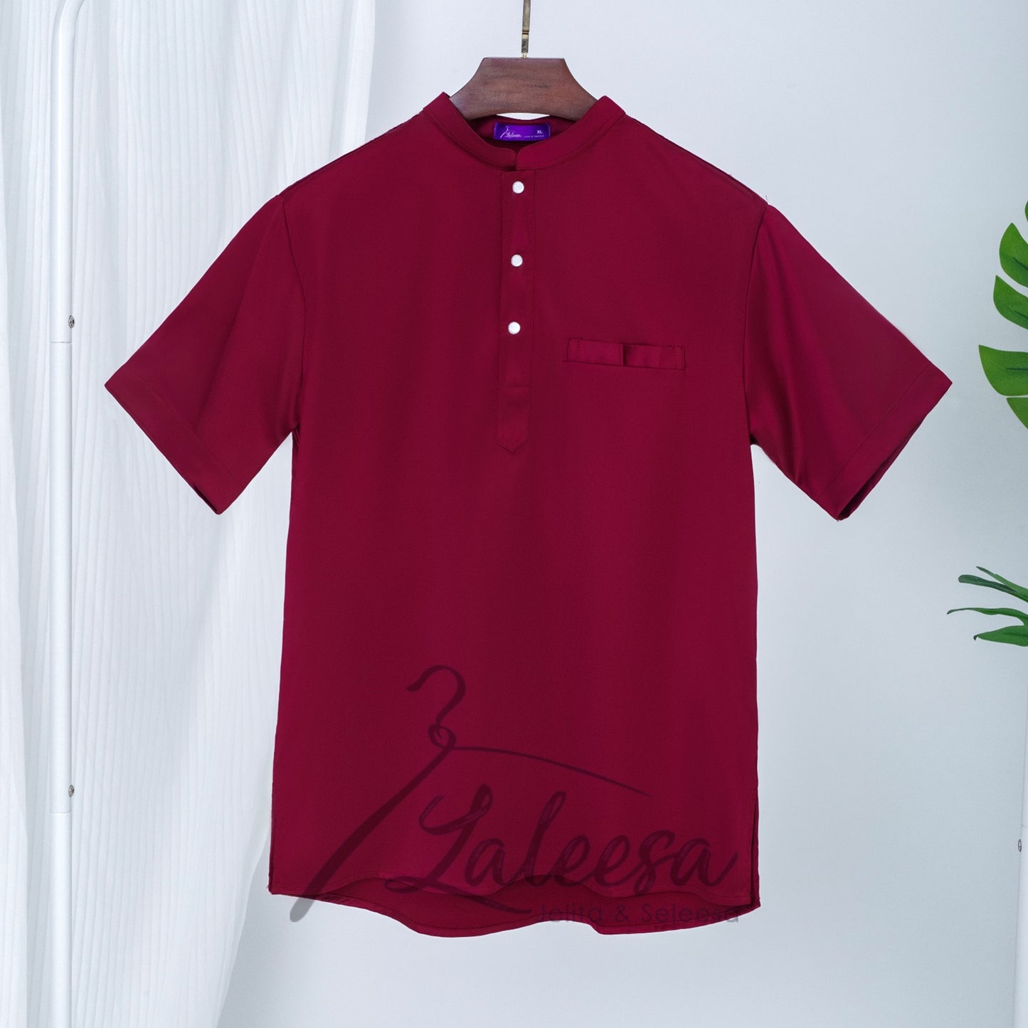 LALEESA E0303 Kurta Lelaki Lengan Pendak (Regular Fit) Satin Berkilat Baju Berkolar Men Shirt Men Baju Raya 2024