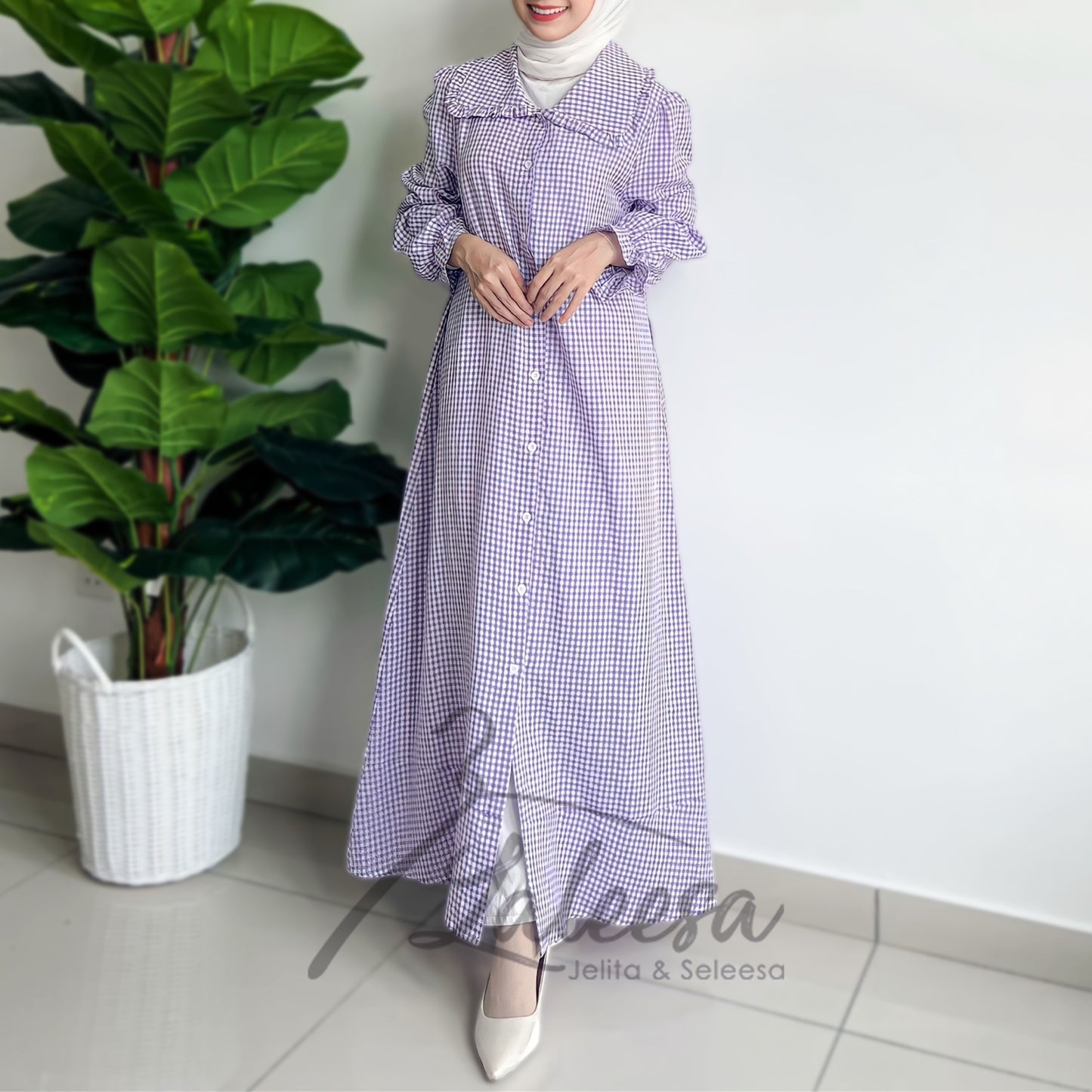 LALEESA DRESS QASEEMA LD259297 <BF Friendly Series> Checkered Button Dress Muslimah Dress Women Plus Size Baju Raya 2024