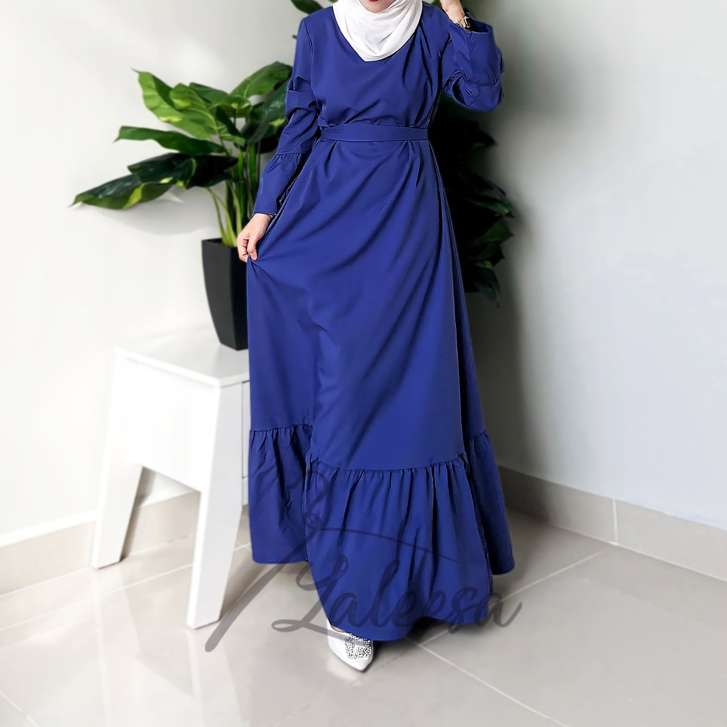 LALEESA LD251219 DRESS INAS Vintage Ruffled Hem Maxi Long Dress Muslimah Dress Women Plus Size Baju Raya 2024